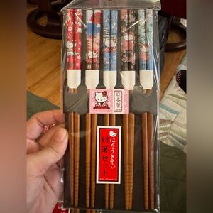 Sanrio Hello Kitty Chopsticks Set - Red, Blue, Pink